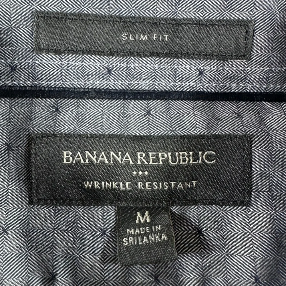 Banana Republic Dress Shirt Mens M Medium Gray Slim Fit Wrinkle Resistant Dot